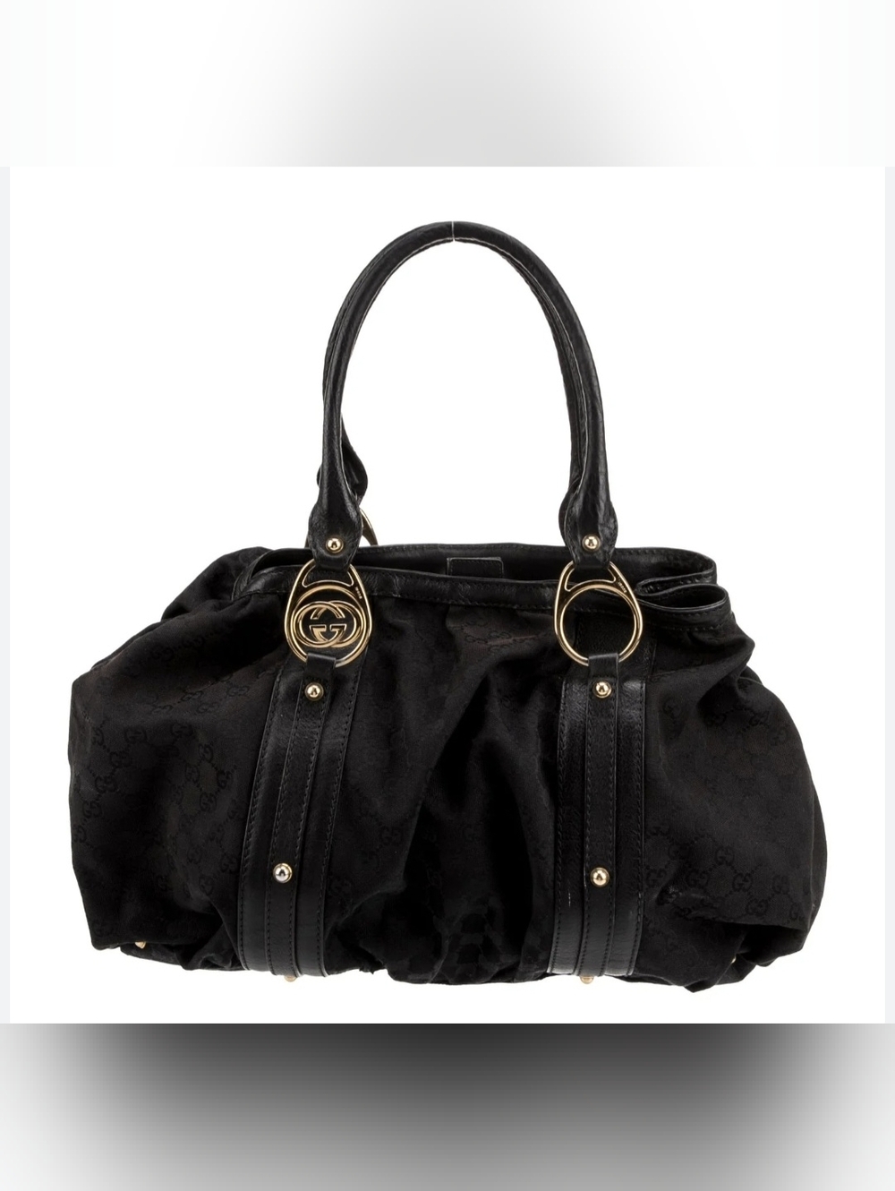 Gucci Black Canvas and Leather Interlocking Shoulder Bag